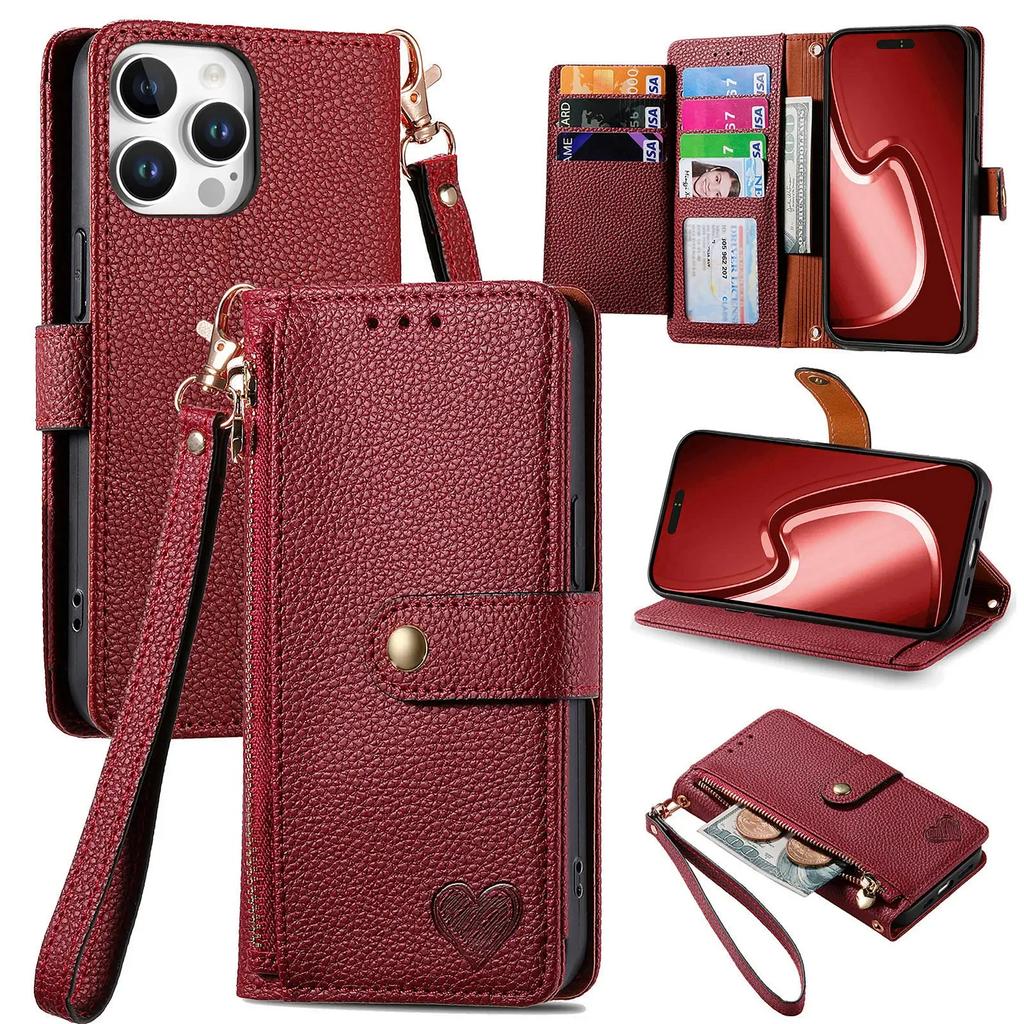 Crossbody Lanyard Wrist Strap Wallet with Card Holder Kickstand Phone Case for iPhone 16 15 Pro Max Plus Protective Cover