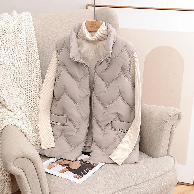 

Осень и зима новый пуховый хлопковый жилет большого размера со стойкой воротником хлопковый жилет для женщин среднего и пожилого возраста теплая верхняя жилетка 6XL-153-85 kg серый