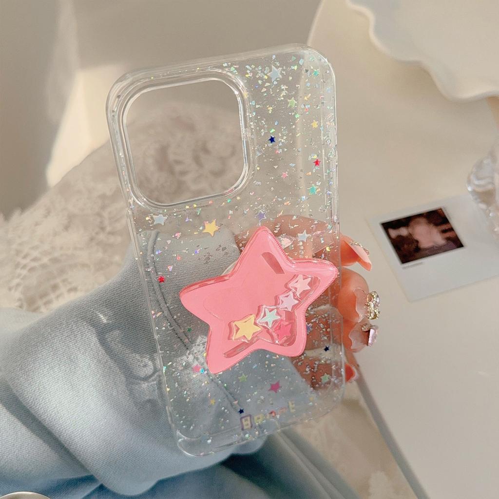 Star Shaking Music Stand Applicable To Apple 17promax Mobile Case 16 Glitter Powder Iphone14 Children's Fun Graffiti