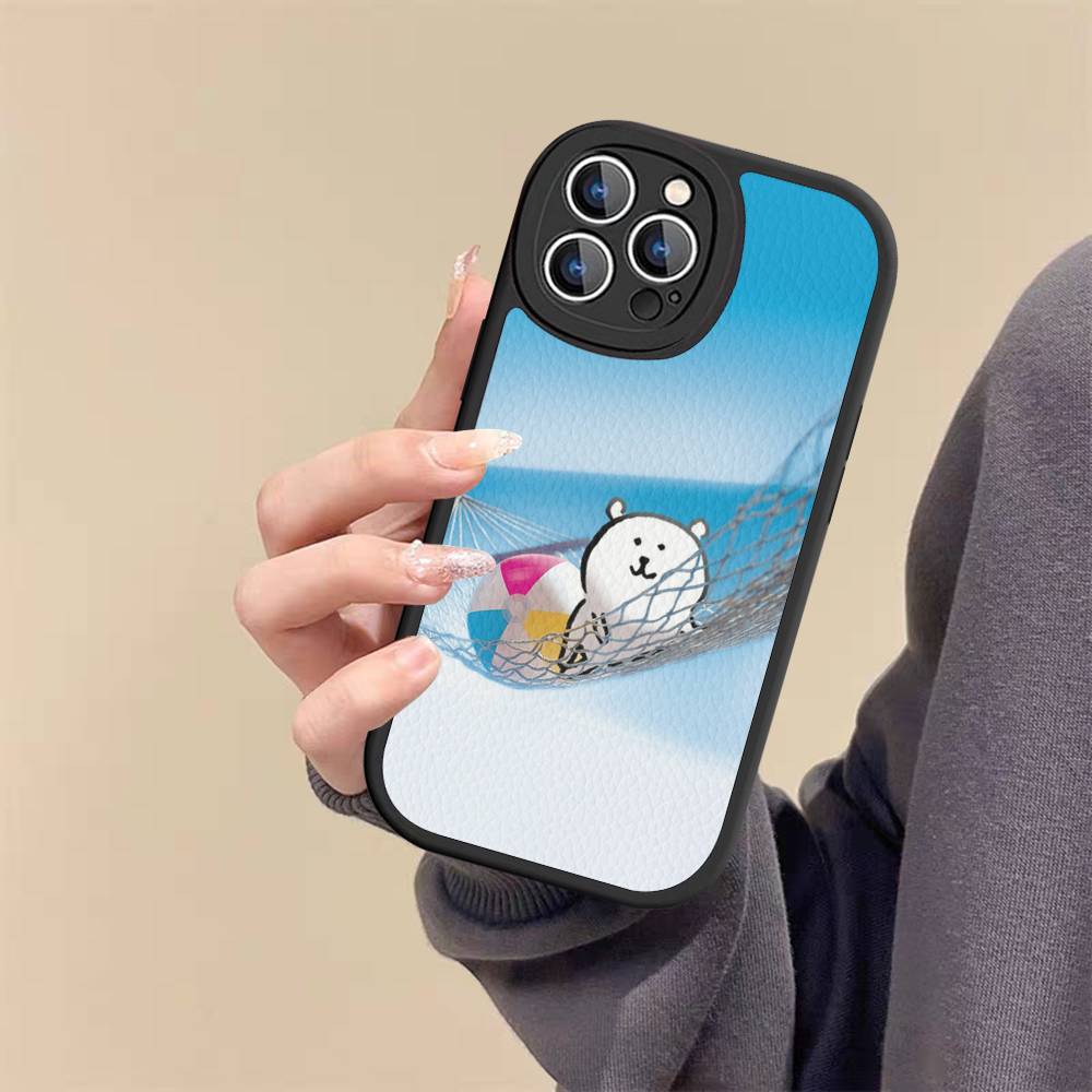Cute Joke Bear Leather Phone Case For IPhone 16 16e 15 14 13 12 11 Pro Max Plus Mini Cover