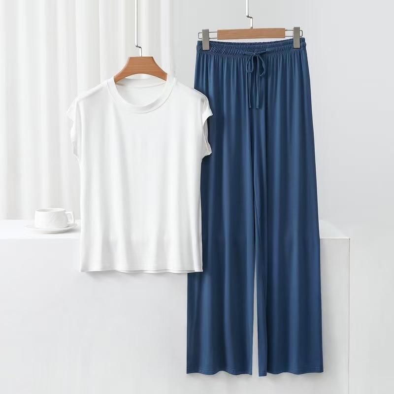 Modal Cotton Loose Home Wear Set, Women's Summer Thin Pajamas and Pajama Pants Two-piece Set, Comfortable and Casual, Can Be Worn Outside