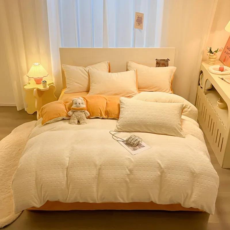 

2024 new 3D winter engraved thickened milk fleece double-sided fleece quilt cover coral fleece dormitory single quilt cover 150x200cm 1pcs