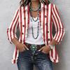 Damen Casual Vertikal Gestreift Print Langarm Rüschen Knopfleiste Hemd Jacke für den Alltag