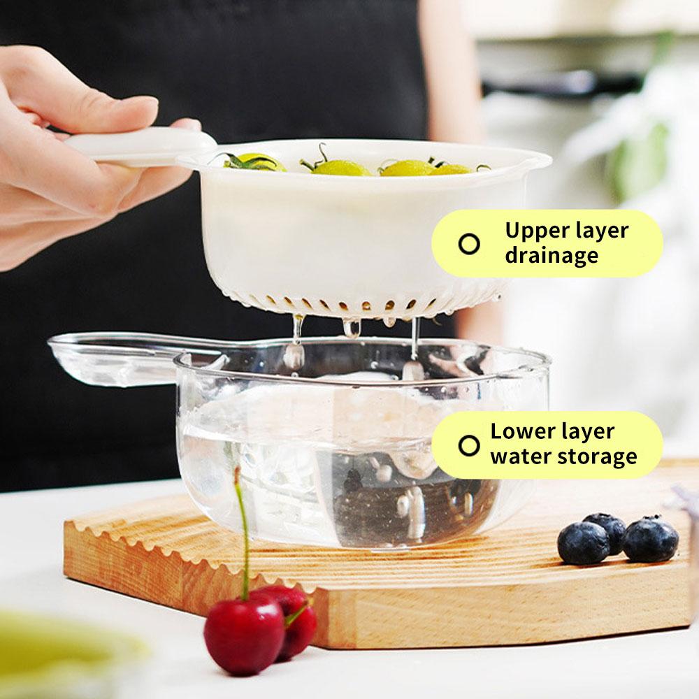 Kitchen Fruit Tray Removable Double Layer Fruit and Vegetable Basin Draining Basket Creative Household Washing Basket