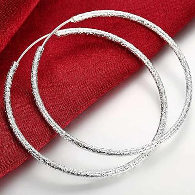 Argint 925 Scrub simplu 3,5 cm/5,0 cm Cercei cerc pentru femei Bijuterii la modă Cercei