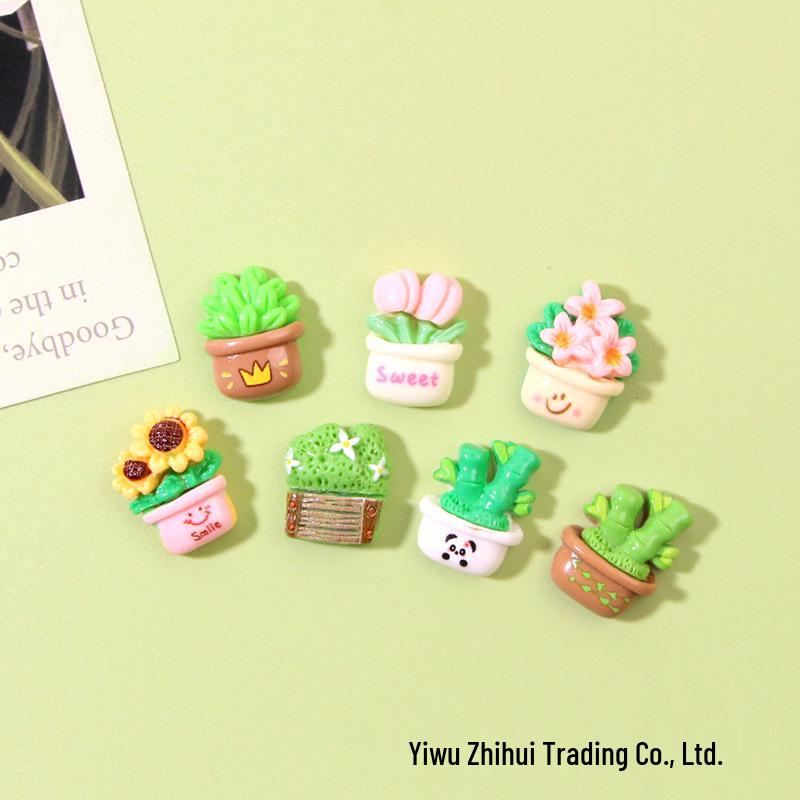 Cartoon Tulip Flower Pot Resin Accessories: Phone Case, Hair Clip, Clog Shoe Decor & Car Interior Ornaments