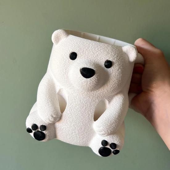 Polar Bear Ice Cream Cup Holder 3D Printed Cute Animal Ices Creams Cooler Container Leak-Proof Ice Pint Holder