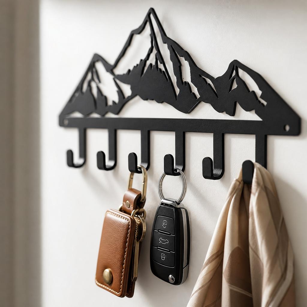 Metal Mountain Range Wall Hook Rack with Six Hooks for Home Key Towel Storage Creative Over Door Organizer Rack