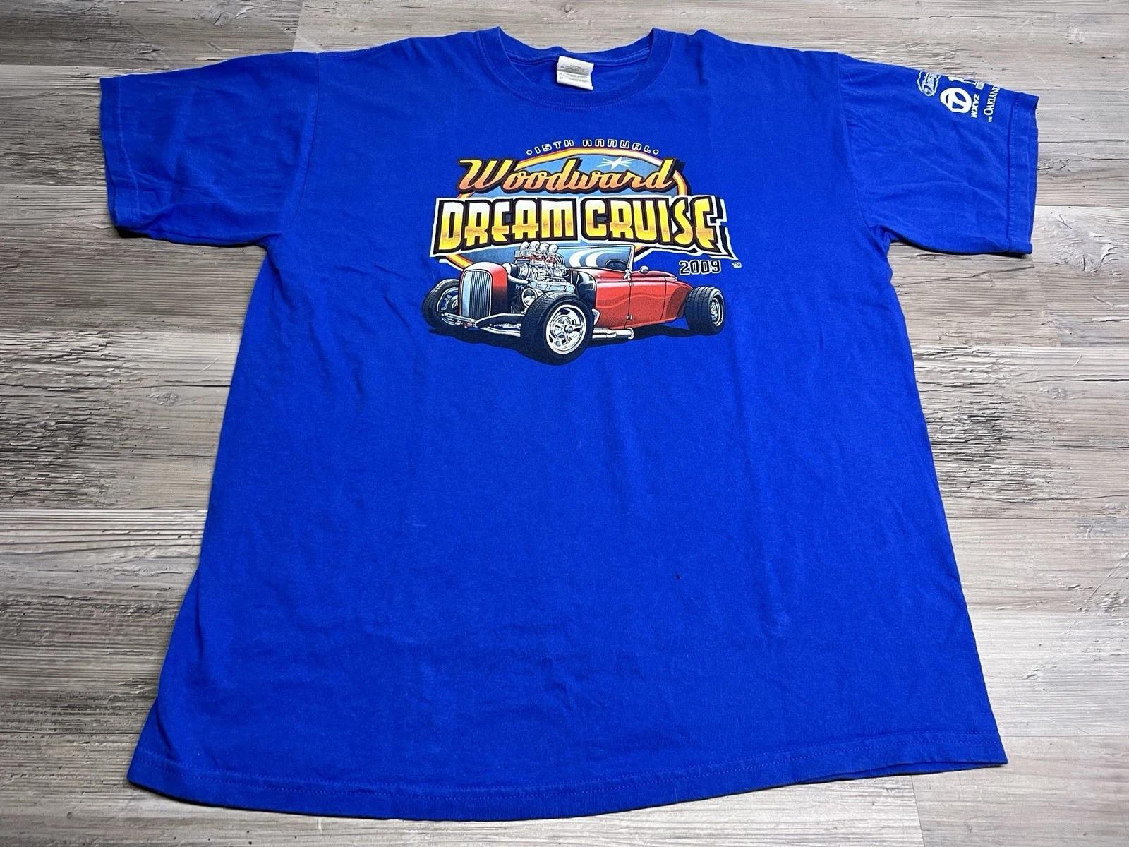 

Woodward Dream Cruise Hot Rod Car T-Shirt Blue Mens Size L Classic Car Show 2009 S