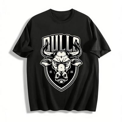 Vintage Bulls 1986 Print Casual Tee American Trendy Streetwear Top Pure Cotton T-shirt