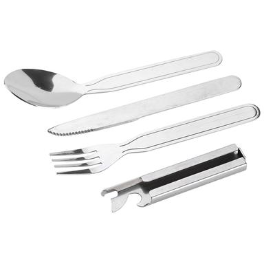 4pcsset Stainless Steel Tableware Fork Spoon Knife and Bottle Opener For Camping Picnic