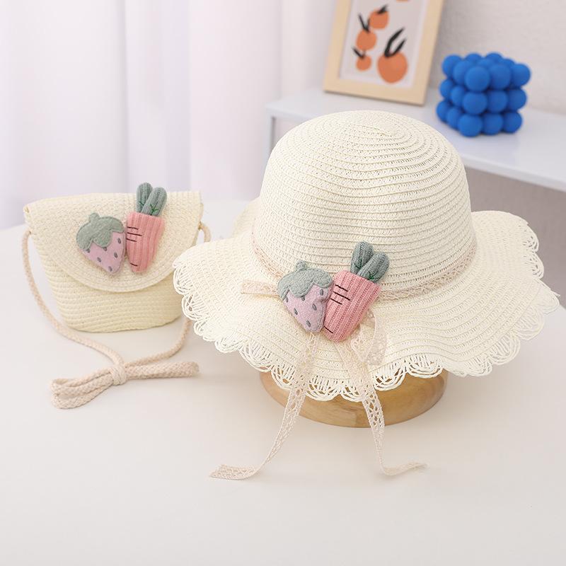 Fashion Summer Children Sunscreen Straw Hat Bag Weaving Grass Cap Cool Sun Hat For Girl Cute Breathable Baby accessories
