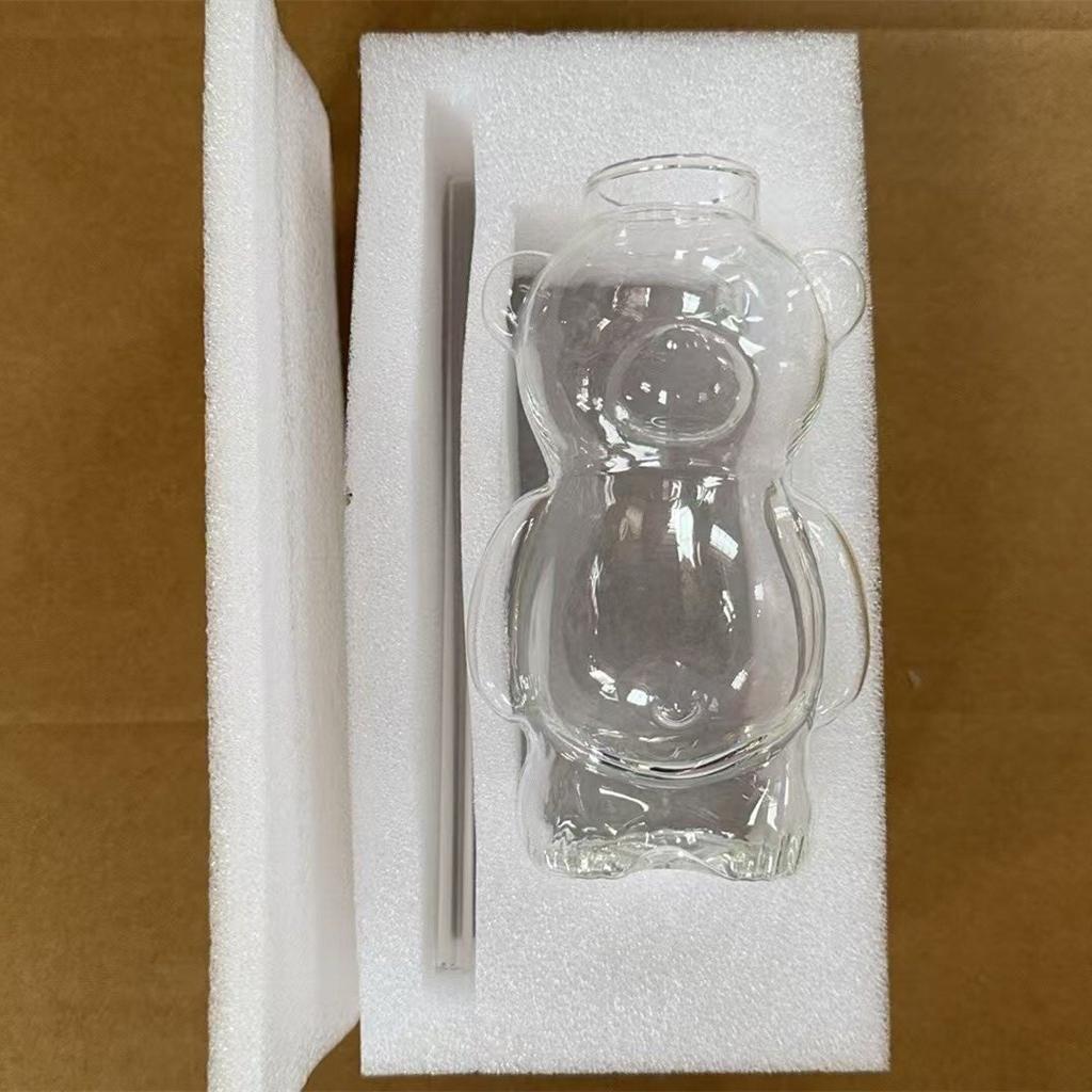 2-Pack 320ml High Borosilicate Glass Bear Shaped Straw Cup Cute Cartoon Beverage Cups for Coffee Juice Milk Tea