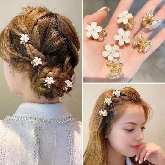 4Pcs Hair Pins Camellia Flower Shape Mini Gripper Side Bang Small Hair Claw Commuting Dating Dinner