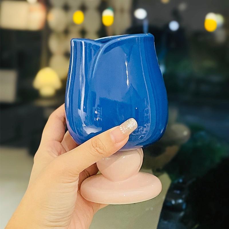 Girls' High-Value Flower Ceramic Goblet Girls' Heart Tulip Water Cup Household Wine Cup Coffee Cup Souvenir