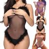 Nightclub Bodysuit See-through Mesh Skinny Sleeveless Sexy Perspective Slim Fit Ultra Thin Fluffy