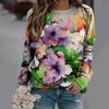 New Loose Casual 3D Floral Print Pattern Women's Round Neck Long Sleeved T-shirt