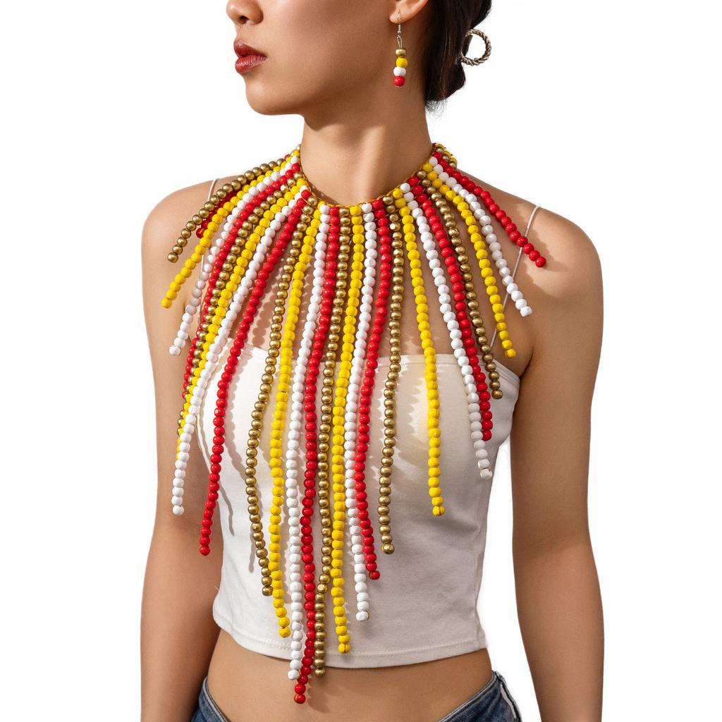 Exaggerated Retro Handmade Wooden Bead Necklace Female, Ethnic Style Neck Chain