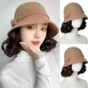 Synthetic Autumn and Winter Hat Wig Wavy Lady Mommy Hat with Wig Warm Short Curly Hat Wigs  Women