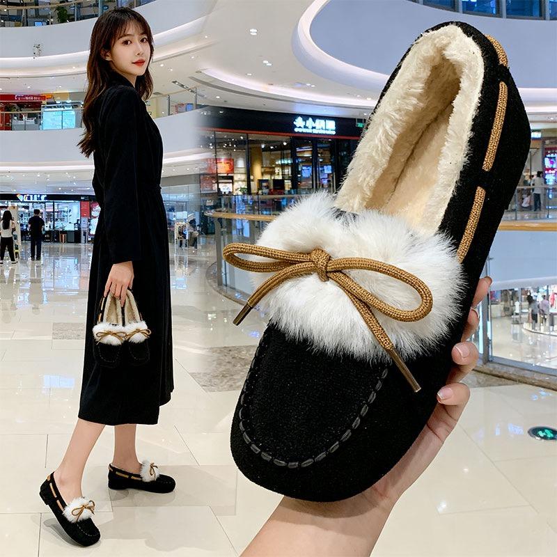Autumn and winter velvet warm outer wear cotton shoes fluffy shoes women's thick-soled retro new huge comfortable soft-soled beanie shoes women