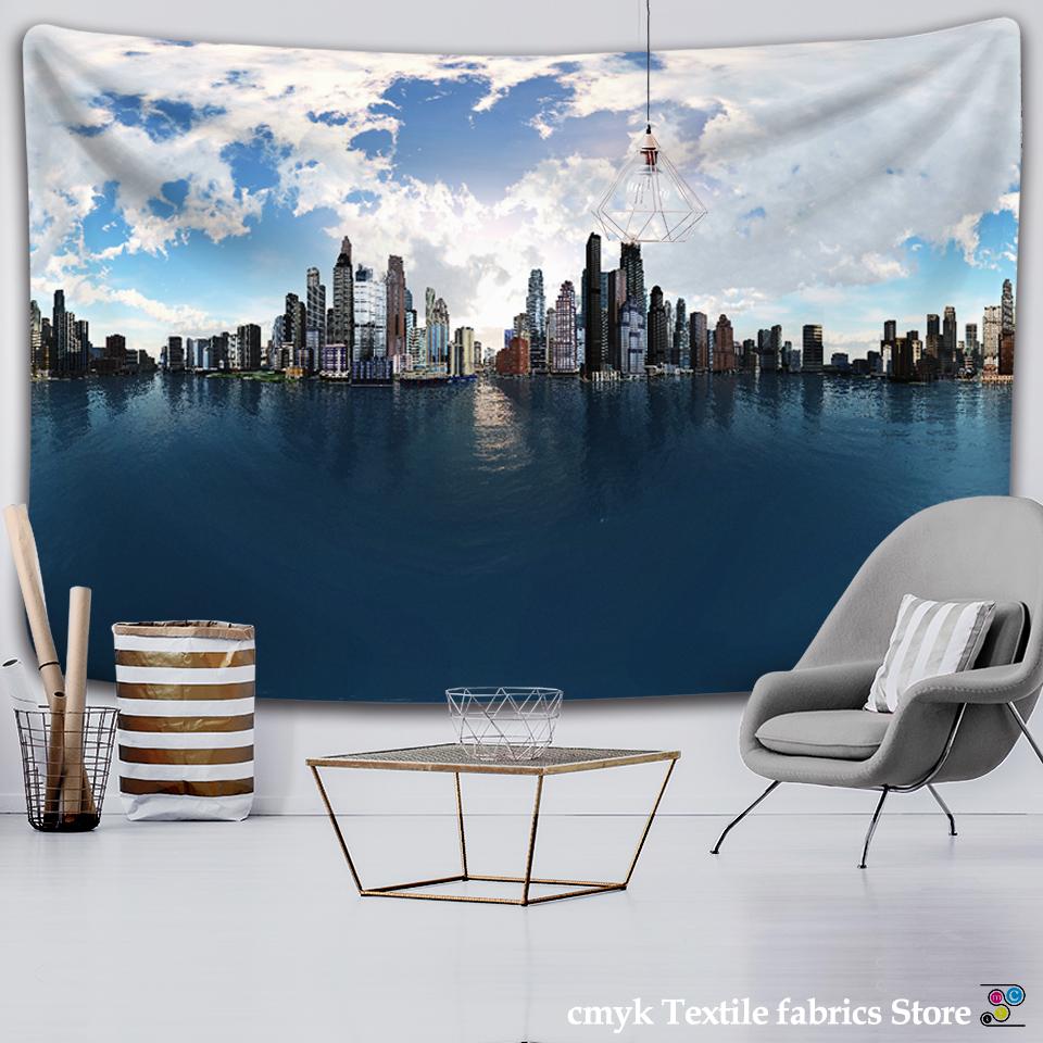 Hot Air Balloon Castle Tapestry Wall Hanging City Building Bohemian Bedspread Travel Mattress Bedroom Background Decor