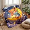Teddy Bear On Moon with Lantern Theme Blanket Lightweight Warm Flannel Blanket Decorative Throw Blanket for Home Decoration