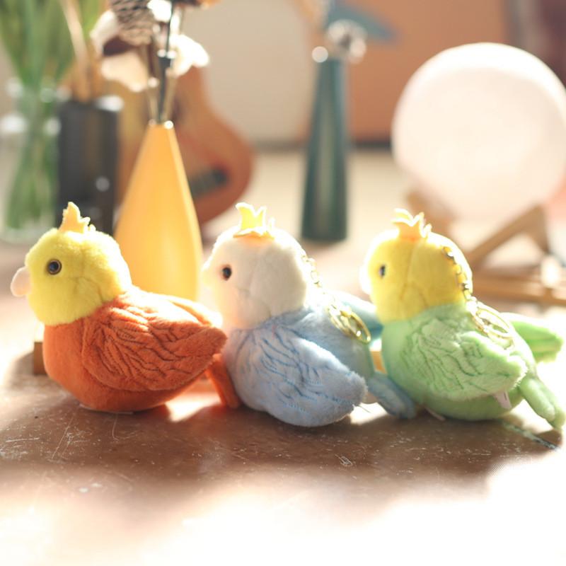 Colorful Plush Fun Animal Doll Parrot Keychain Soft Stuffed Toy In Bright Blue And Green Orange