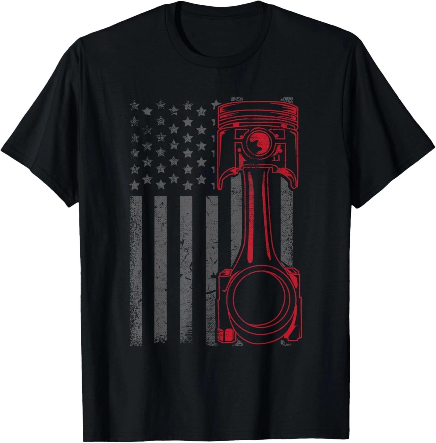 

Vintage American Flag Piston Funny Muscle Car Mechanic Gifts Gift Unisex T-Shirt 4XL