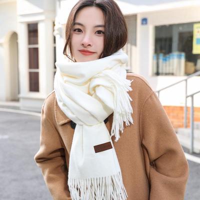 Sciarpa Invernale Spessa con Nappe Bianche da Donna - Scialle Caldo in Imitazione Cashmere, Versatile ed Elegante