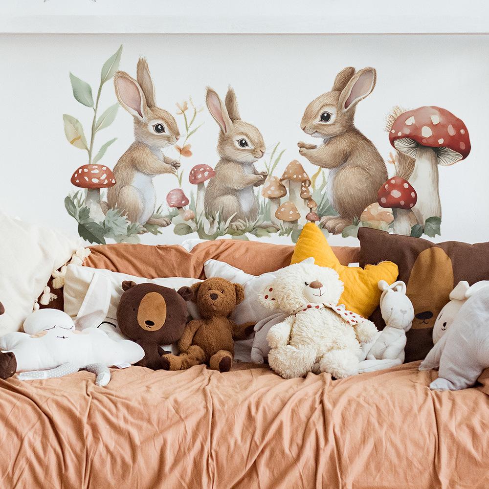Cartoon Bunny Mushroom Bedroom Living Room Home Background Beautification Decoration Wall Stickers