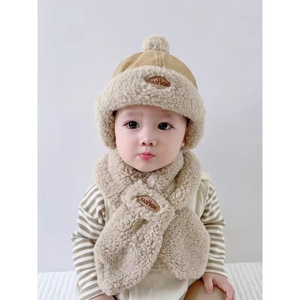 Fleece-Lined Warm Scarf Hat Set Windproof Warm Hat Fashion Ear Protection Cap Children