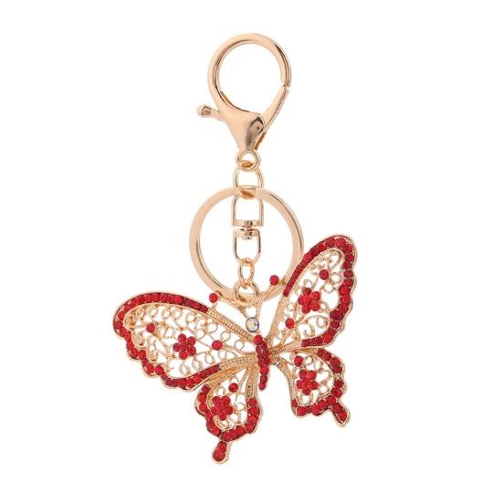

Keychain Pendant Rhinestones Inlaid Hollow Butterfly Design Key Chain with Lobster Clasp Bag Charm Backpack Accessory красный
