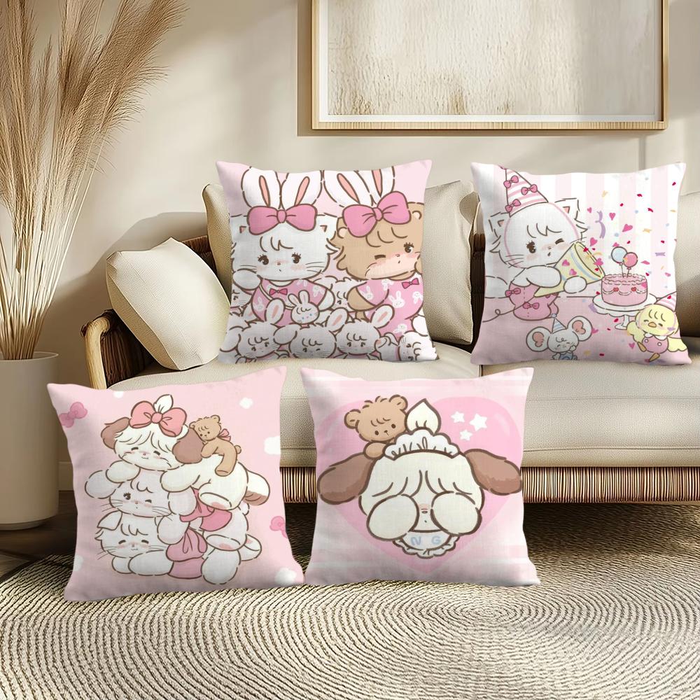 M-Mikkos Illustration Cushion Cover Soft Short Plush Pillow Cover Smooth Cozy Texture Aesthetic Cushion Case Home Decor