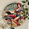 Retro Car Girl Metal Sign, Vintage 2D Wall Art, Waterproof Bar Decor