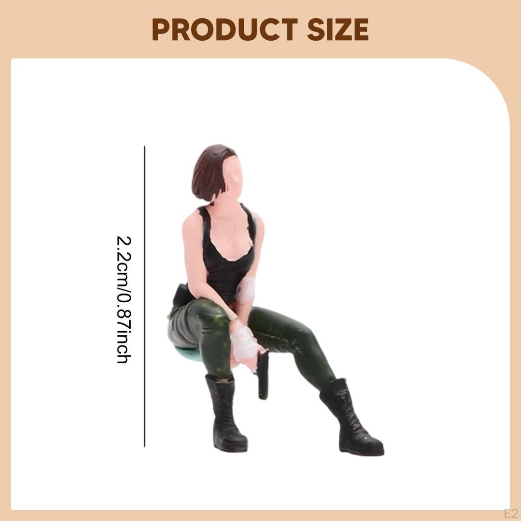 1/64 Scale Seated Lady Miniature Figure Mini Short Haired Beauty Figurine Stylish Diorama Prop for