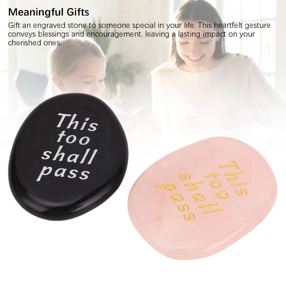 2pcs Pink Crystal Pocket Palm Stone Engraved Pattern Worry Stone For Mindfulness