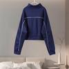 New Casual Set Women Longsleeved Half High Collar Cardigan Sweater Lace Up Striped Pants Women Clothing Fashion Two Piece Suits