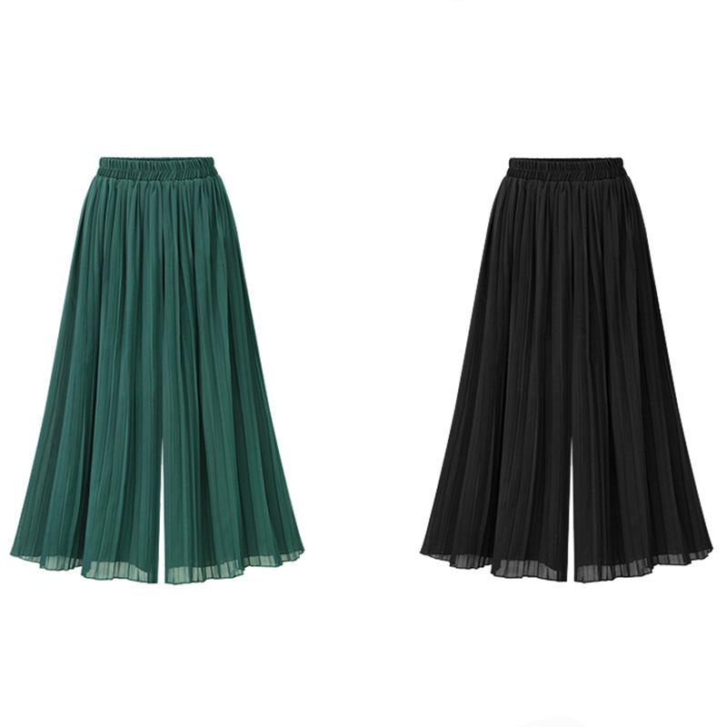Women's Spring and Summer Plus Size Chiffon Pleated Beach Dress Trousers Loose Thin Temperament Wide Leg Trousers