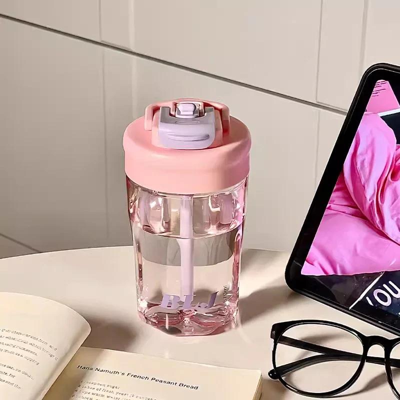 570/700ml Cute Water Bottle Sport Tumbler For Girls Kids Plastic Aesthetic Ice Hot Coffee Tea Juice Cup School Drinking Bottle