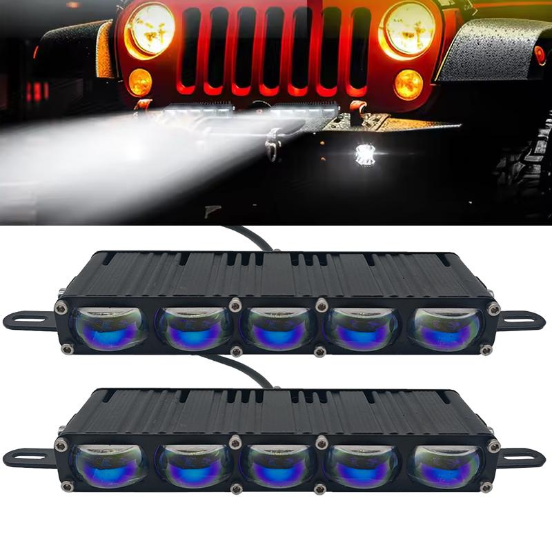 5 LED Car Grill Driving Lights Projector Fog Lamp for Truck Offroad UTV ATV Motorcycle Universal LED Bar Hi-Lo Beam White Yellow