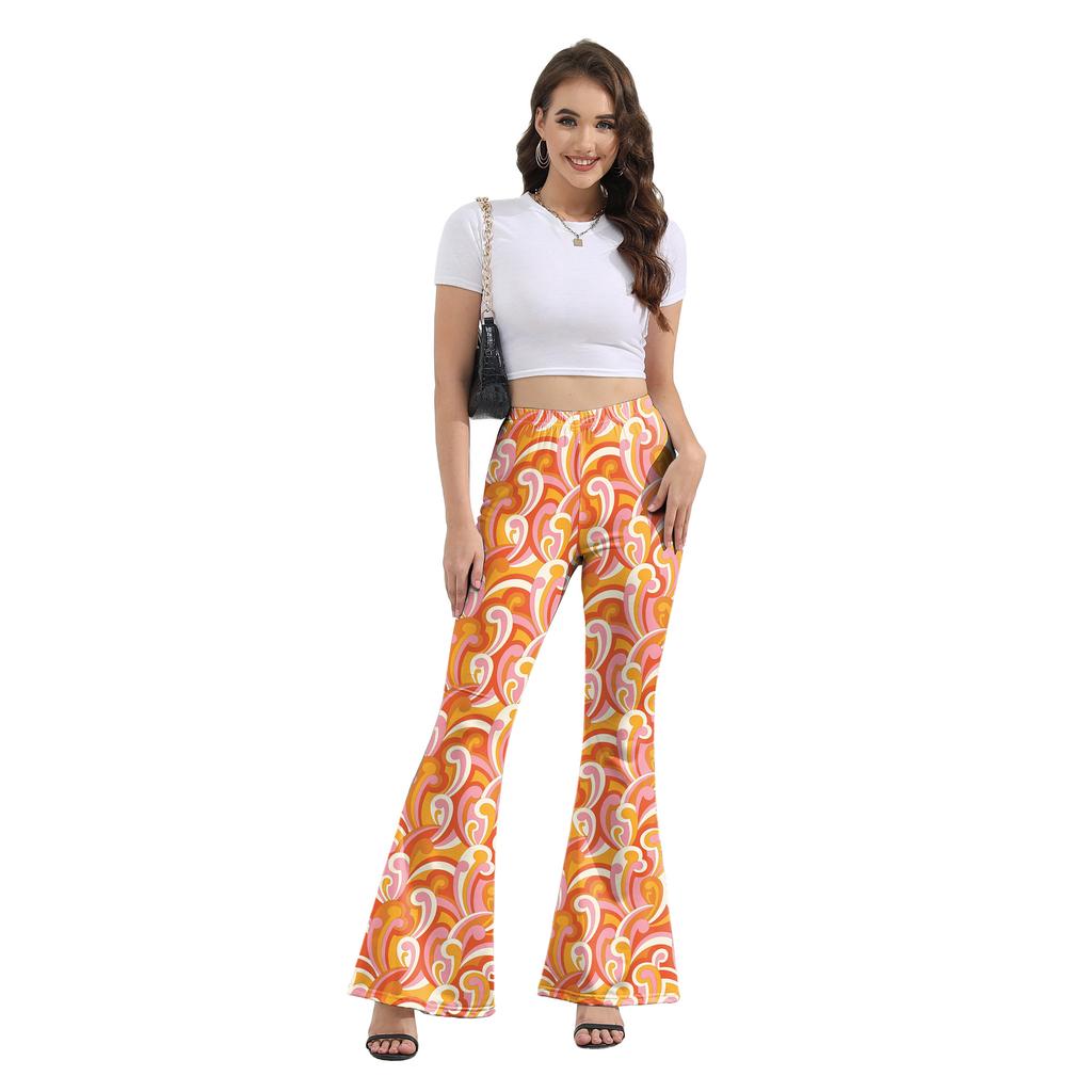 Calças de verão femininas moda casual calças boca de sino calças com estampa digital de bolinhas