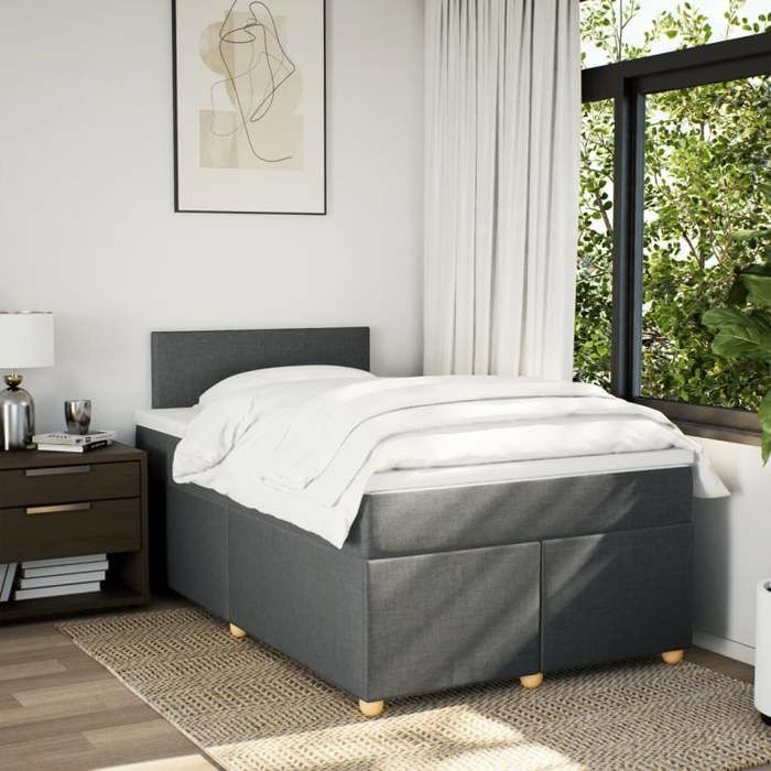 Maison Exclusive - Sommier à lattes de lit avec matelas gris foncé 120x190cm tissu