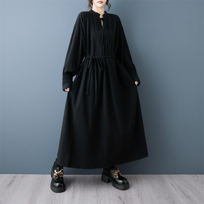 Long sleeve plus size vintage black new in dresses for women casual loose spring autumn dress