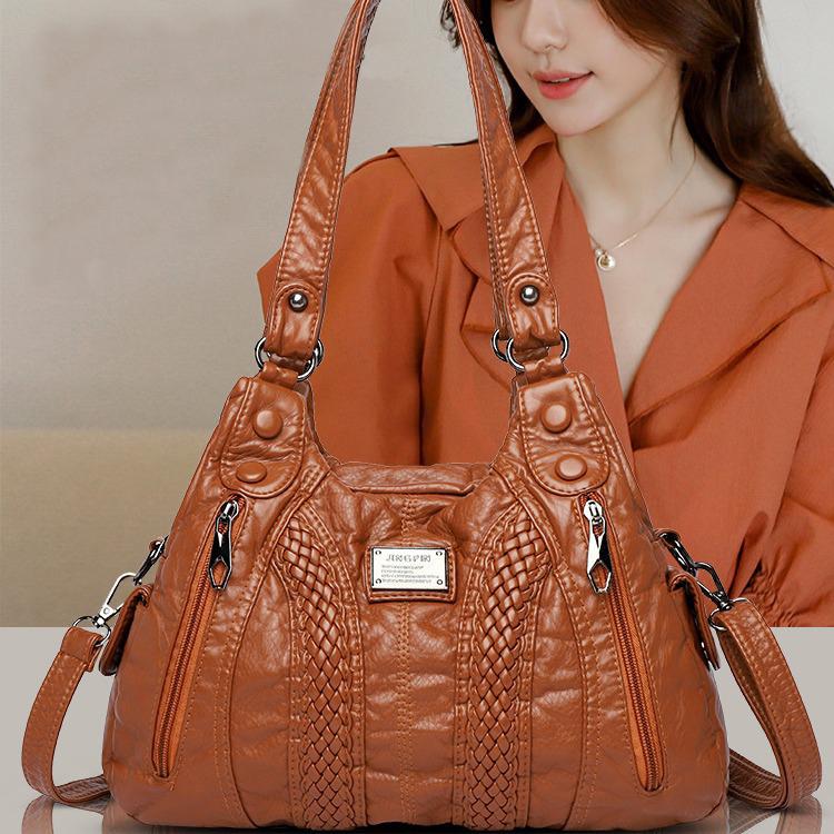 Luxury Designer Brand Women’s Leather Shoulder Bags, Multi-pocket Casual Crossbody Bags, Large Capacity Handbags