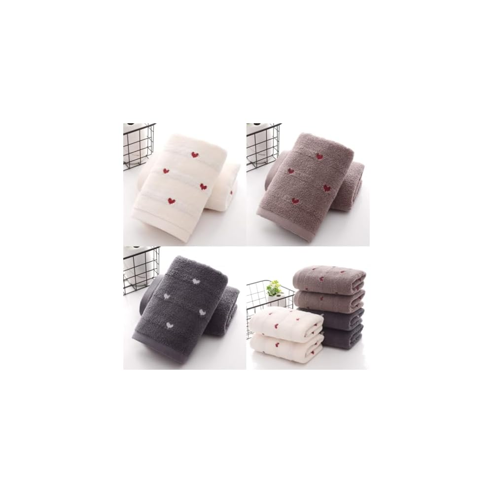 Face Towel Set, Heart Pattern, 100% Cotton, Fluffy, Soft, Gentle on Skin, Fast Absorption, Quick