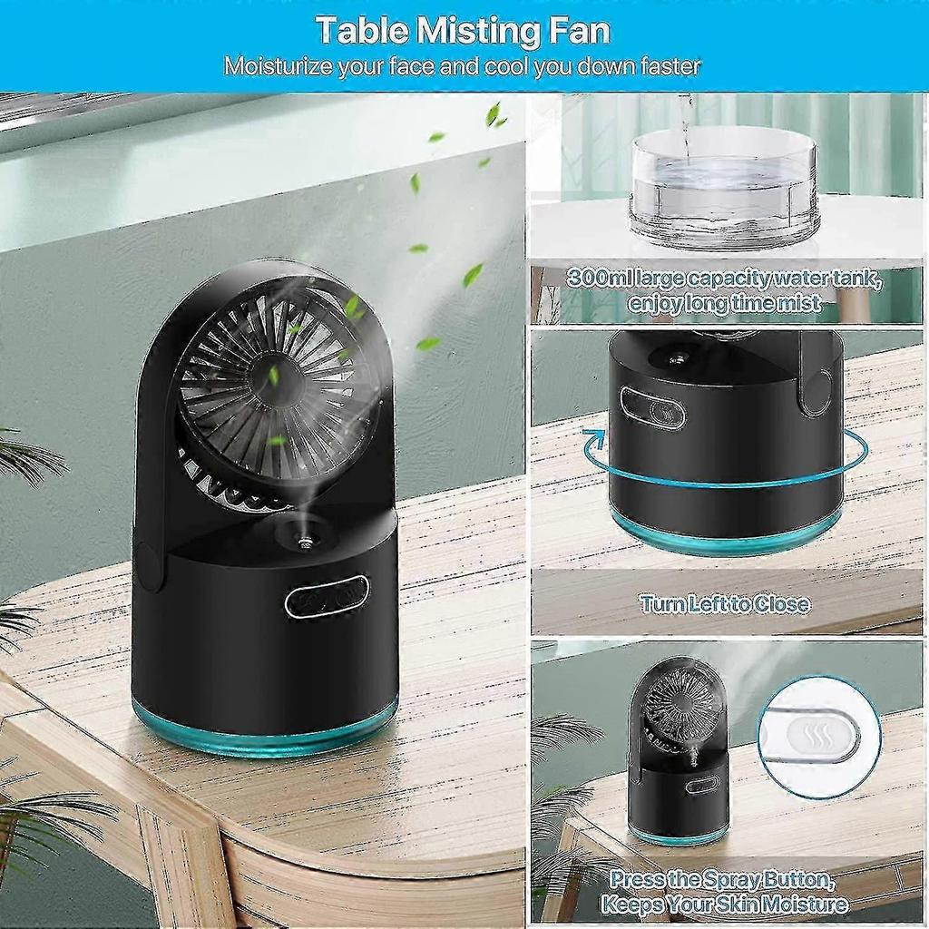 Portable Misting Fan, Rechargeable Cooling Mister Fan With 7 Color Nightlights, Mist Fan With 300ml Water Tank