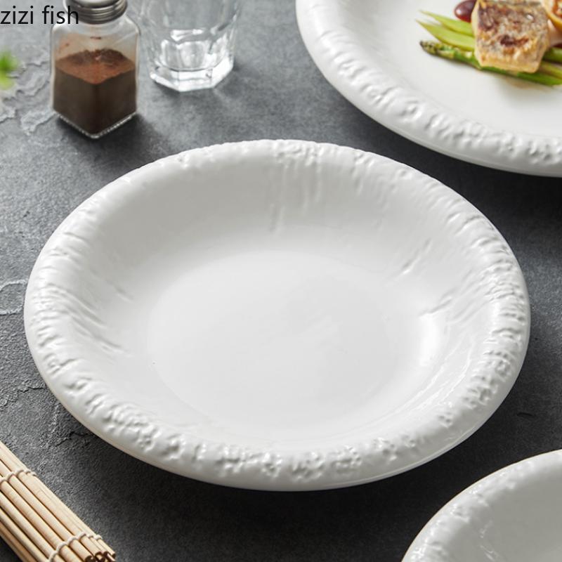 White Ceramic Dining Plate Fruit Plate Salad Bowl Dessert Bowl Western Style Steak Plates Sashimi Disc Sushi Plates Snack Tray