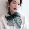 Korean Female Organza Transparent Bow Long Narrow Neck Guard Silk Scarf  Summer Thin Gauze Sunscreen Shawl Scarves Headscarf P32