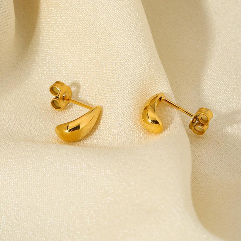 European and American ins simple mini stainless steel smooth water drop stud earrings plated with 18k gold waterproof earrings, high-end jewelry women