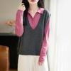 Women's Loose V-Neck Sequin Knit Vest - Fine Wool, Perfect for Spring & Autumn Layering